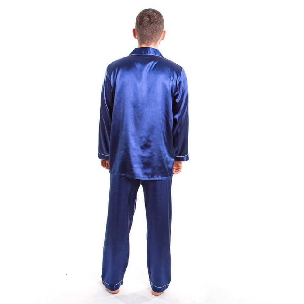 SOLDMen's Satin Pajamas Long Sleeves + Pants - Picture 7 of 13